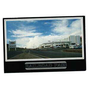 Railroad Pass Hotel Casino Vintage Postcard Vacation Buffet Marquee Gambling